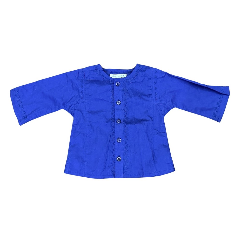 Pottery Barn Kids Navy Embroidered Button‎ Down Top 6-12 Mos NWT